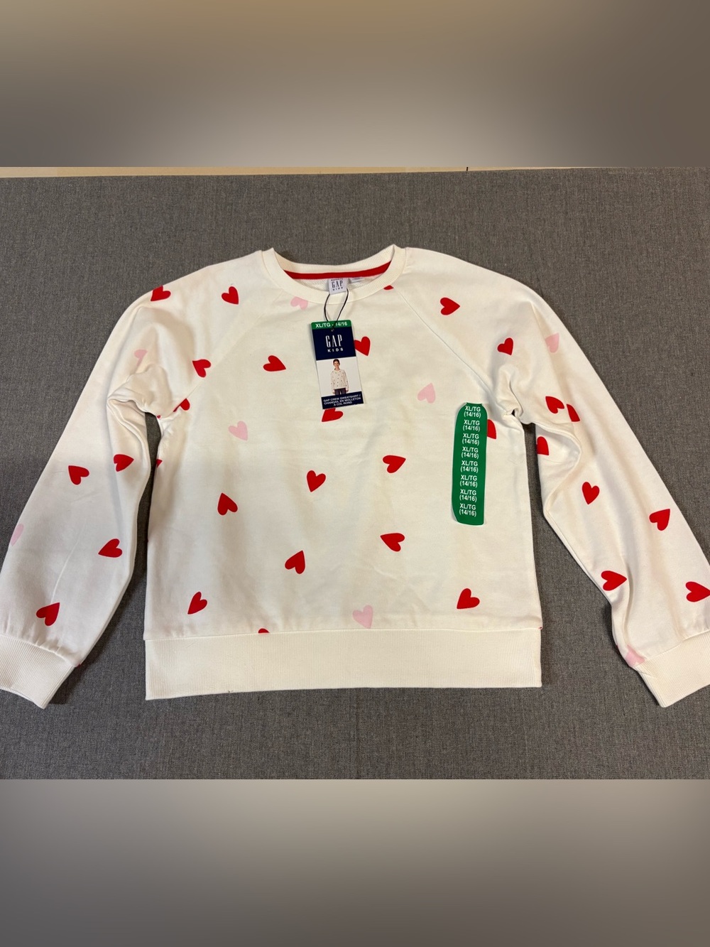 GAP Kids Cream Crewneck Sweatshirt with Red & Pink Hearts